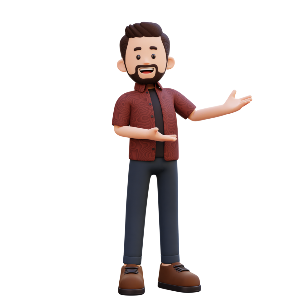 3d male character presenting to the left png