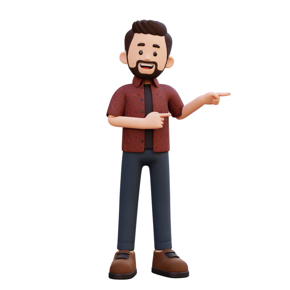 3d male character pointing left png