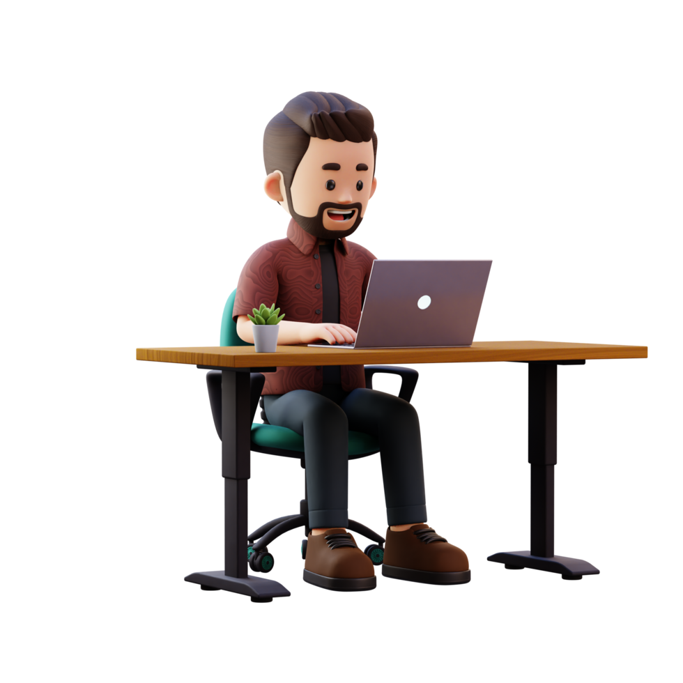 3d male character working on a laptop png