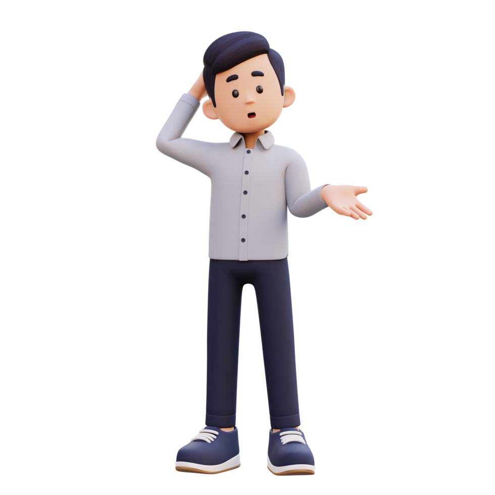 3D Male Character Expressing Confusion and Uncertainty png