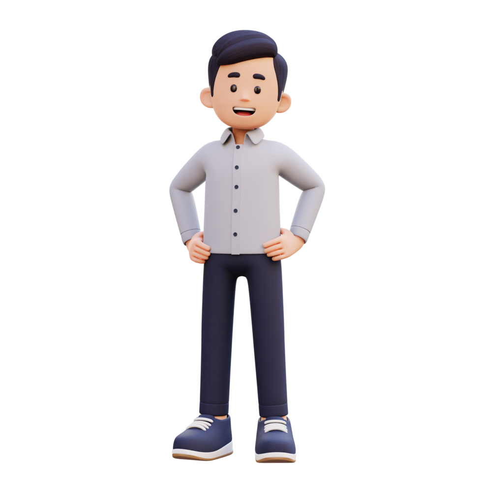 3D Male Character Striking Pose with Hand on Hip png