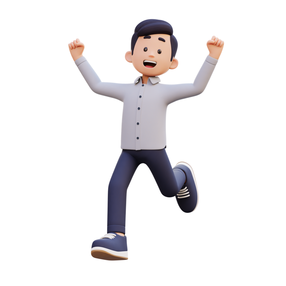 3d maschio personaggio contento salto con gioia png