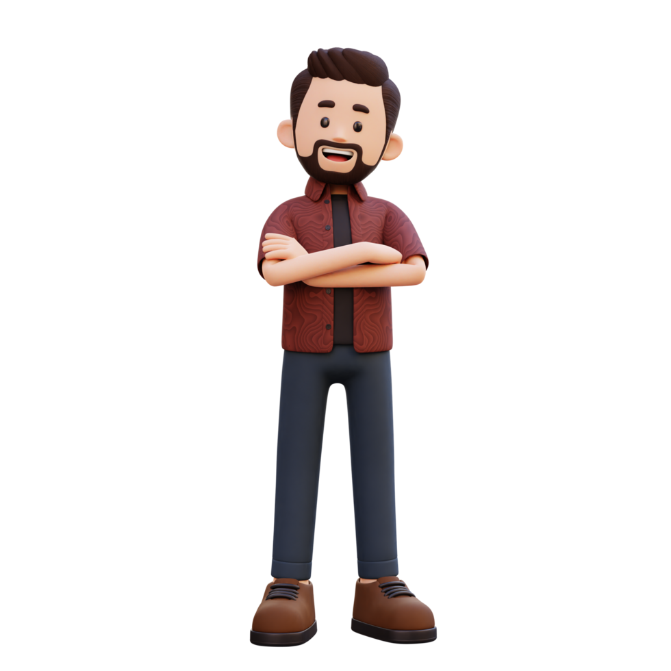 3d male character arm crossed png