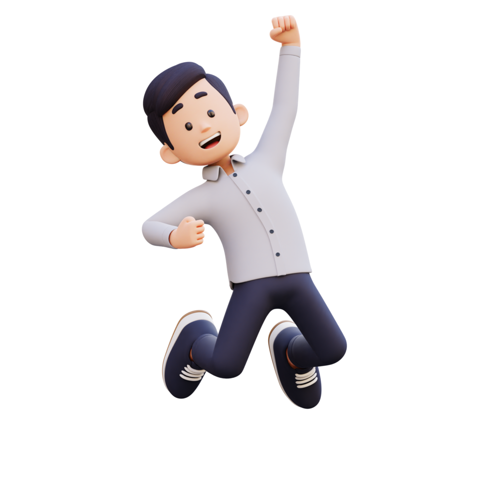 3D Male Character Happy Jumping with Joy png