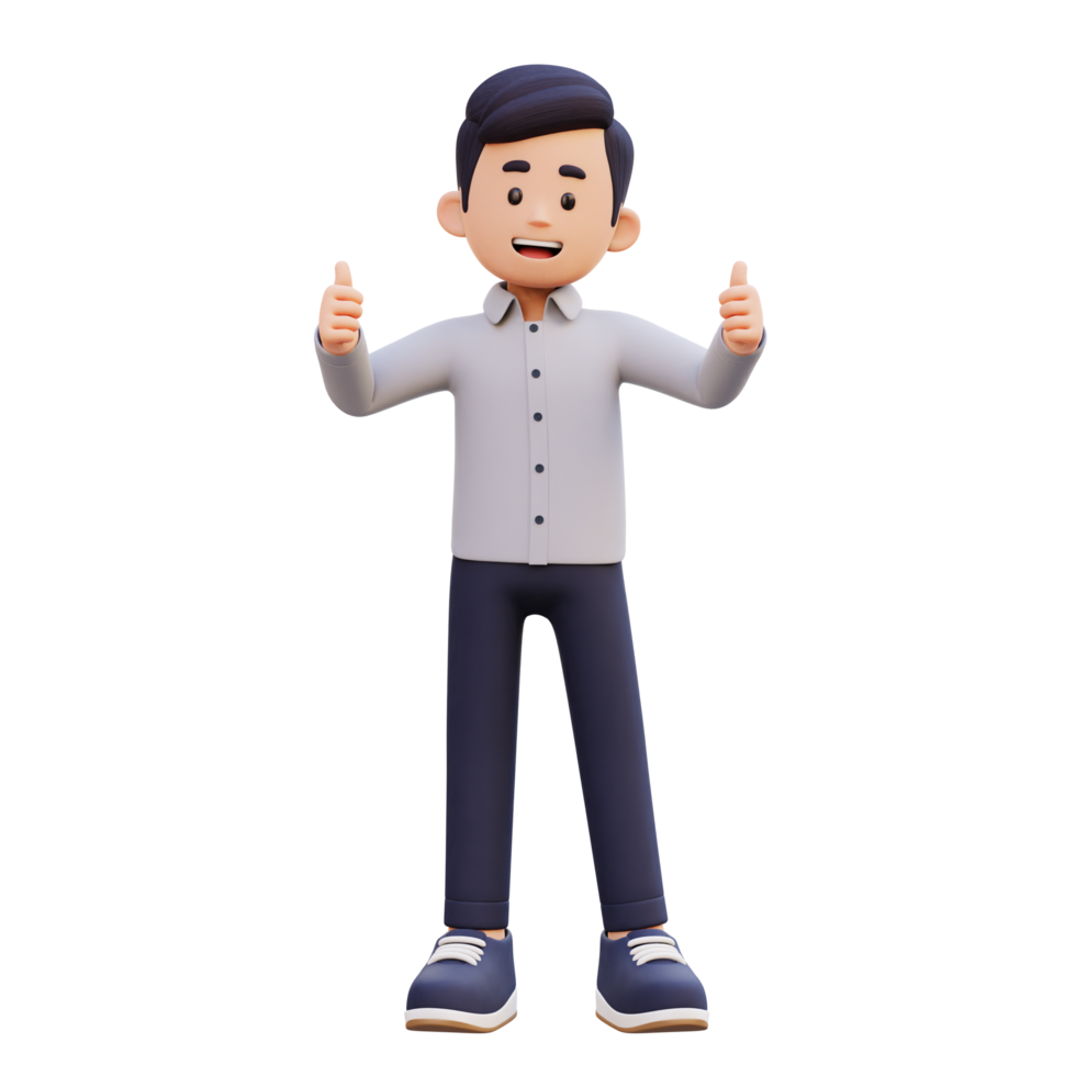 confidente 3d masculino personaje con Pulgares hacia arriba gesto png