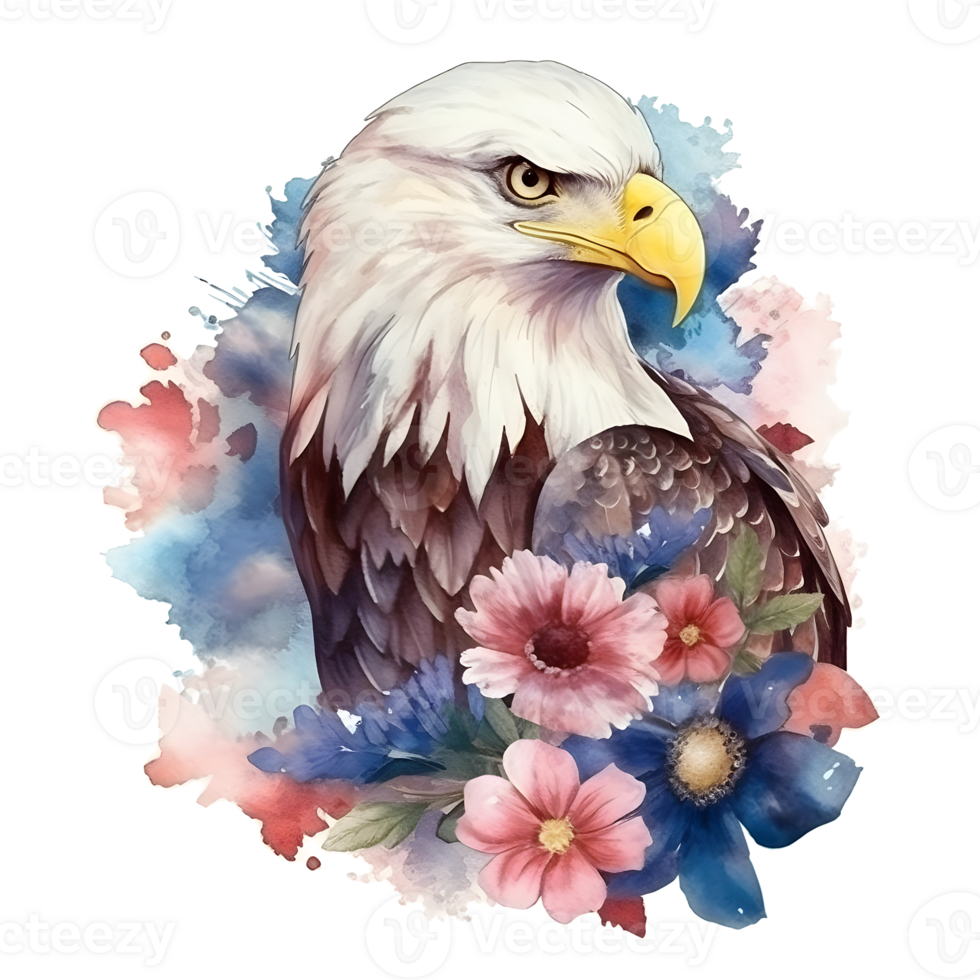 un acuarela ilustración de un águila con flores generativo ai png
