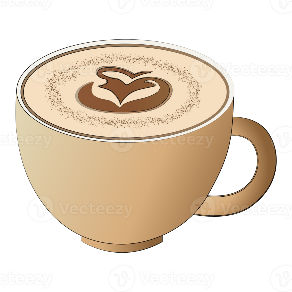 Latte art on coffee cup isolated cartoon design on transparent background, creative art beverage clipart element png