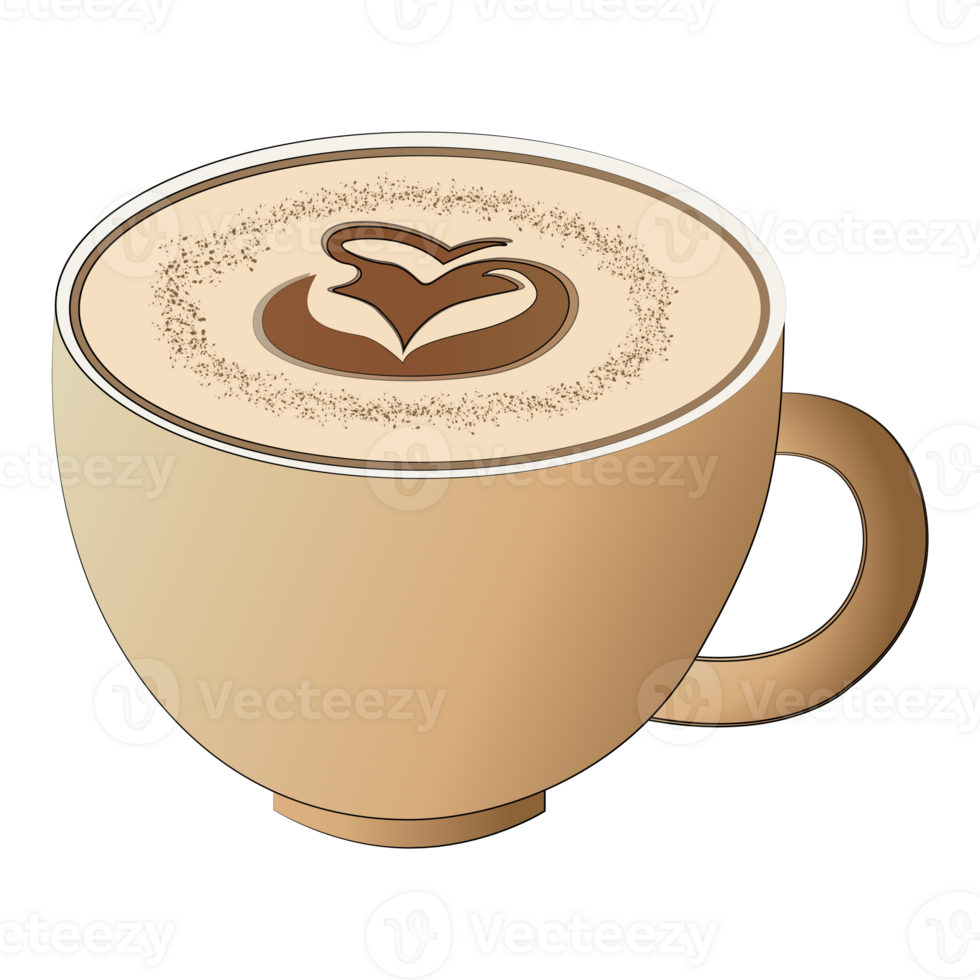 Latte art on coffee cup isolated cartoon design on transparent