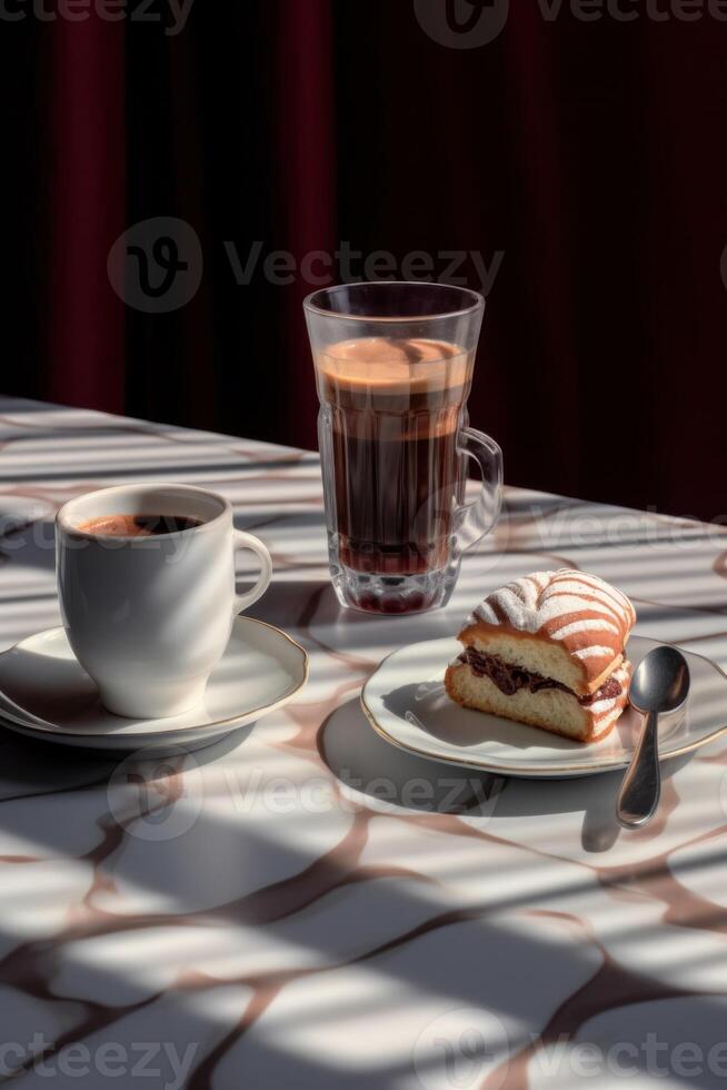 Cup of coffee with milk and some biscuits on a table Illustration photo