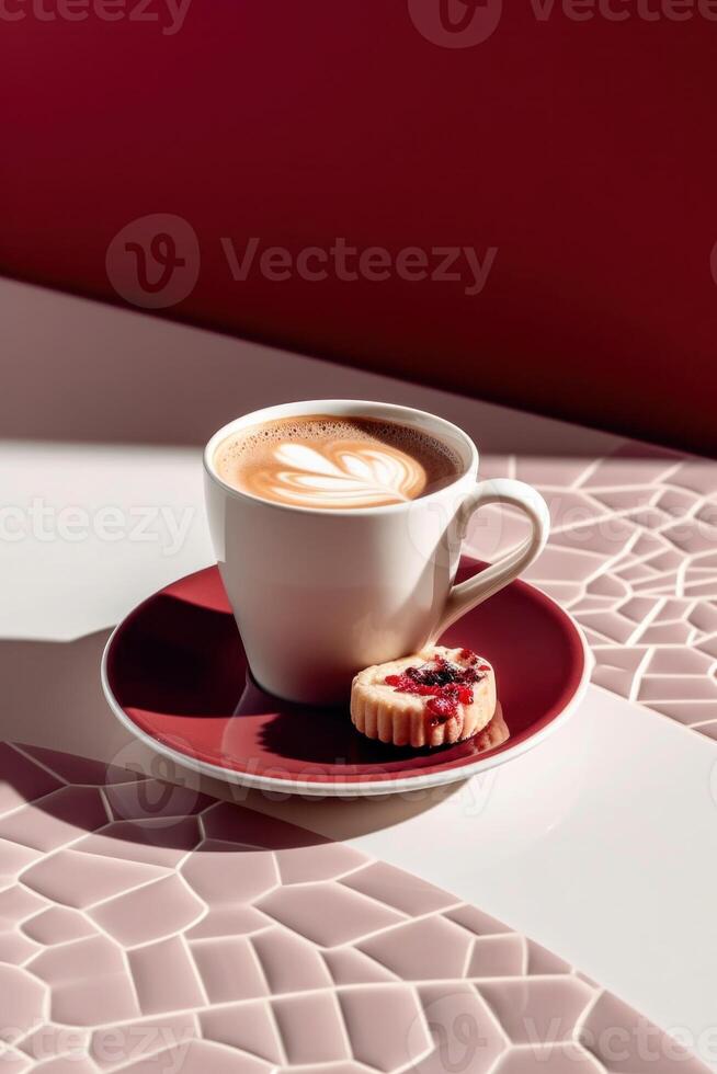 Cup of coffee with milk and some biscuits on a table Illustration photo