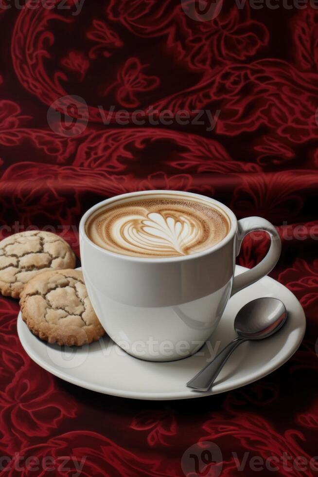 Cup of coffee with milk and some biscuits on a table Illustration photo