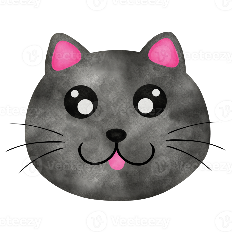 Grey Cat Face Watercolor Illustration png
