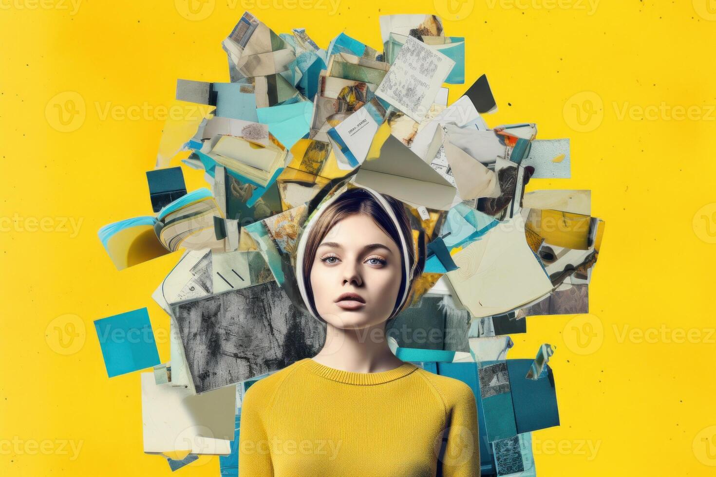 A girl with a bag of books in her head. Illustration photo