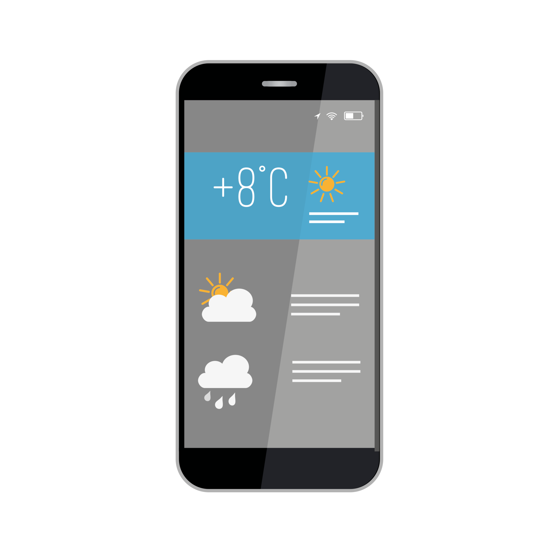 Weather forecast smartphone interface template. Mobile app page design layout. Hourly data