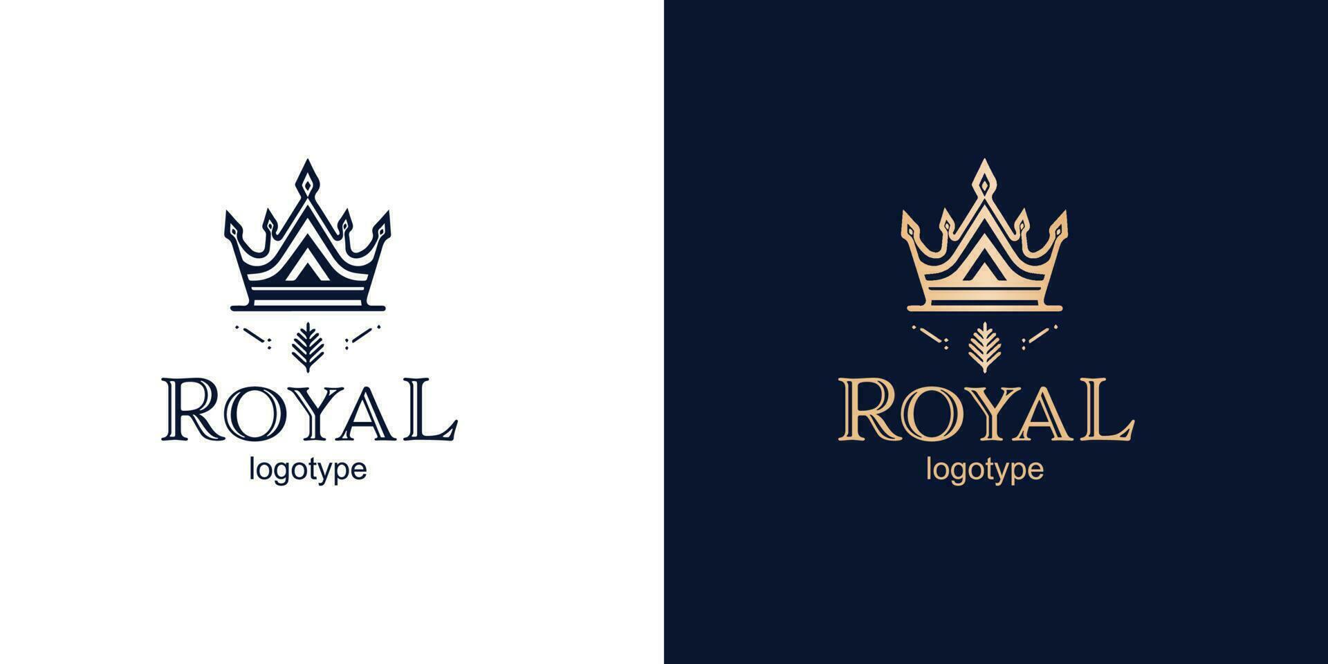 Crown Luxury Concept Logo Design Template on blue and white background. Logotype vector sign