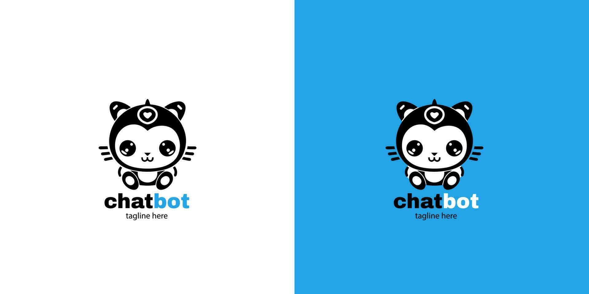 robot gato chatbot cabeza icono firmar diseño vector ilustración en blanco y azul antecedentes. linda ai larva del moscardón ayudante mascota personaje concepto símbolo negocio asistente.