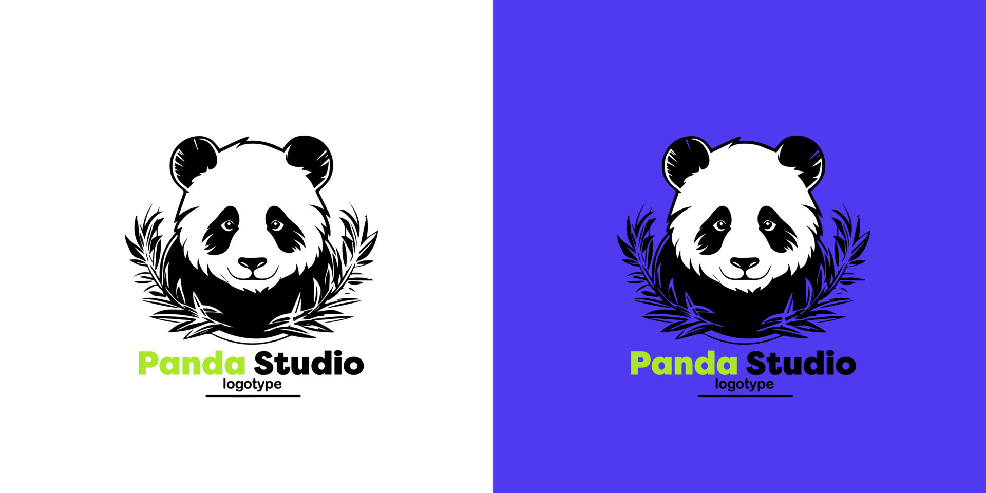Panda vector logo illustration on blue and white background. Panda's ...