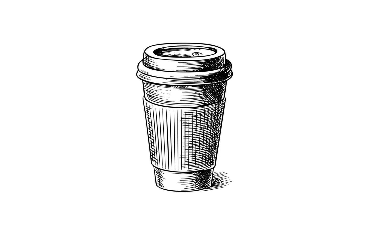 Takeaway Paper coffee cup with cover. Hand drawn sketch style. vector