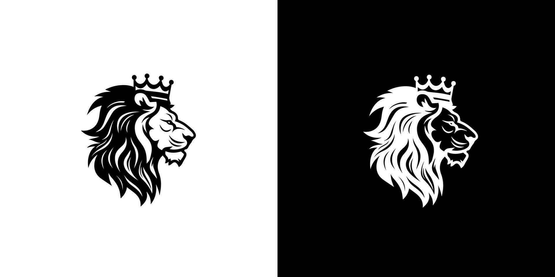 Royal king lion crown symbol. Elegant black Leo animal logotype. Premium luxury brand identity icon. Vector illustration design template.