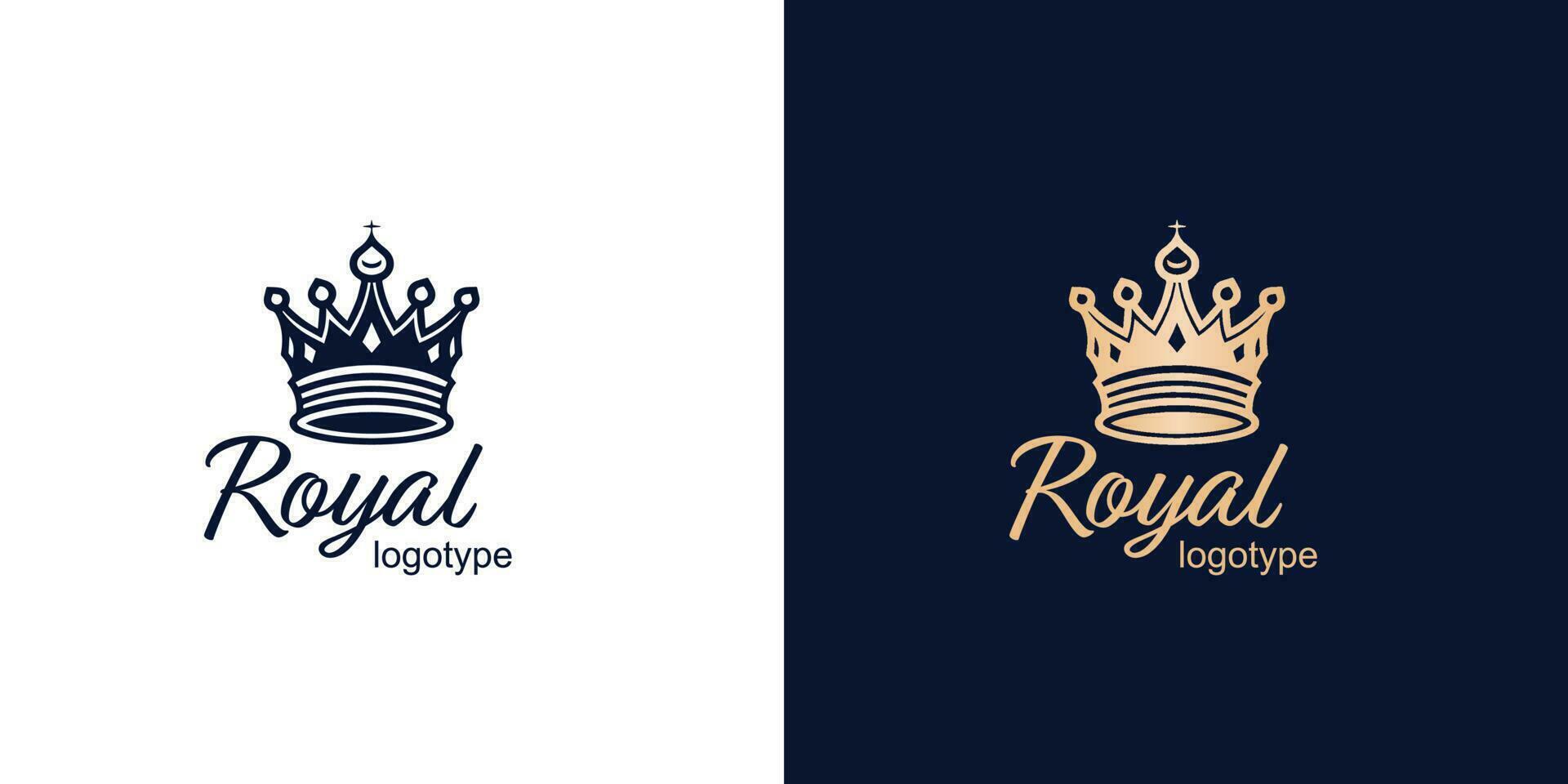 Crown Luxury Concept Logo Design Template on blue and white background. Logotype vector sign