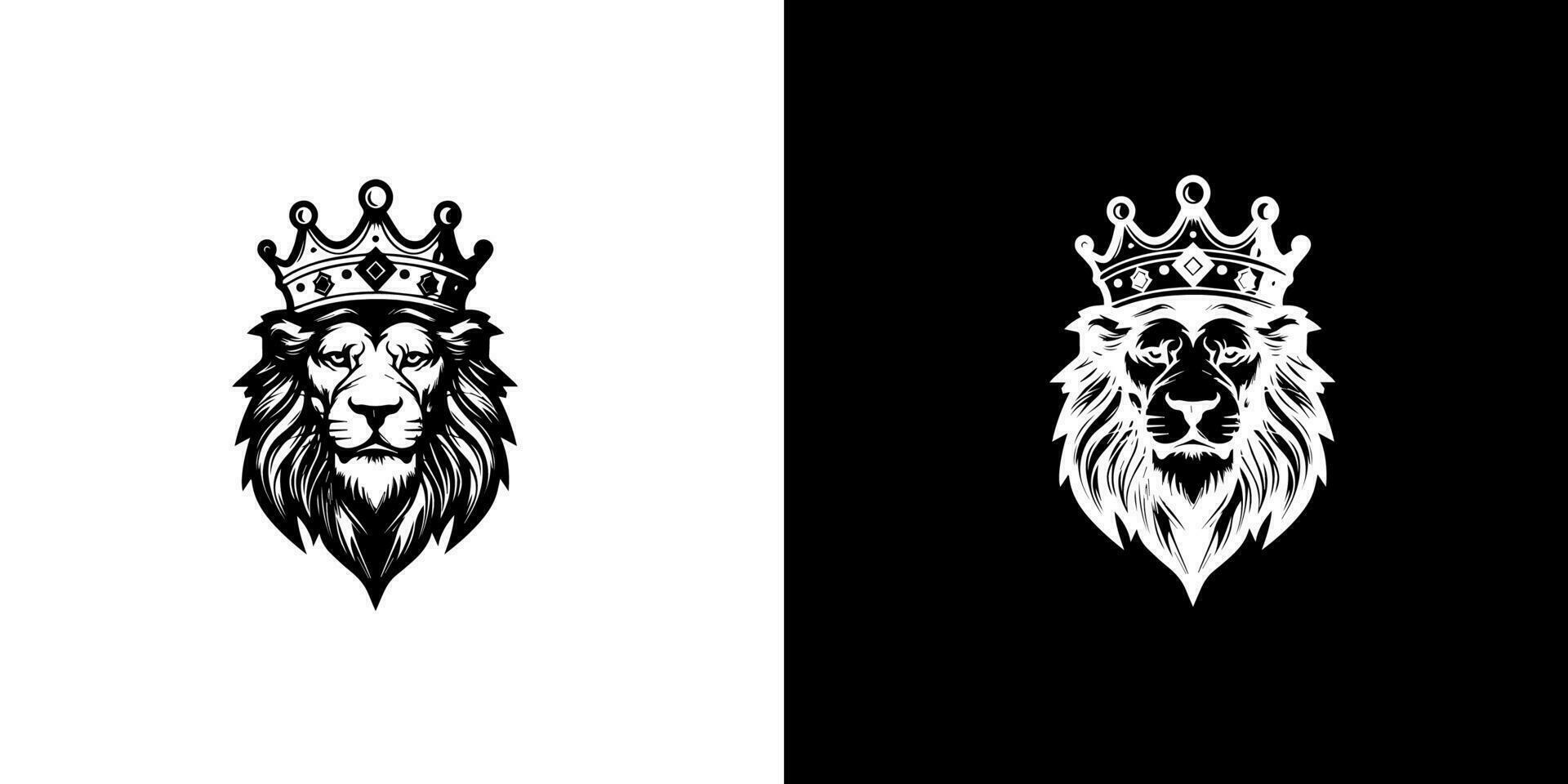 Royal king lion crown symbol. Elegant black Leo animal logotype. Premium luxury brand identity icon. Vector illustration design template.