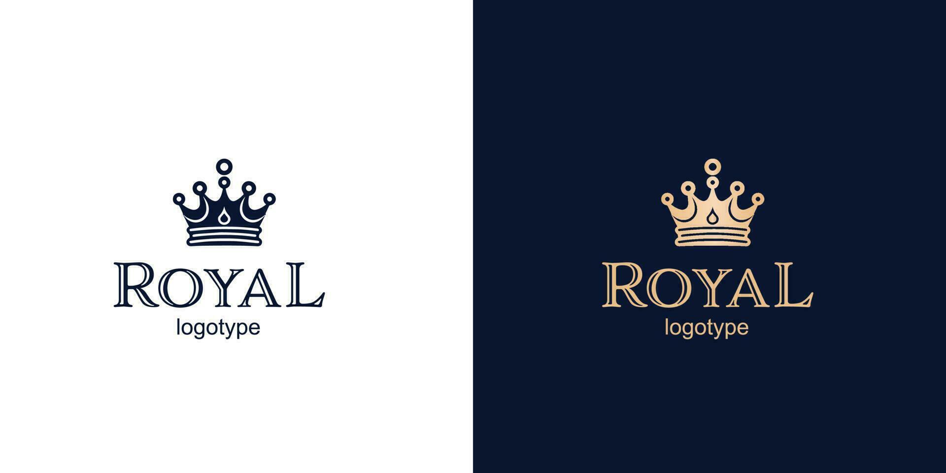 Crown Luxury Concept Logo Design Template on blue and white background. Logotype vector sign