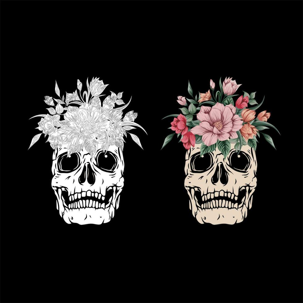 Human skull and flower wreath 24659542 Vector Art at Vecteezy