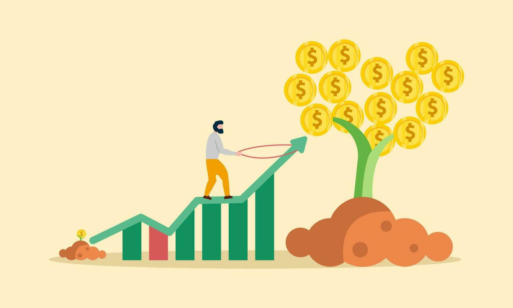 Business opportunity or investment and market prediction, future growth or career development vision, profit and earning forecast concept vector