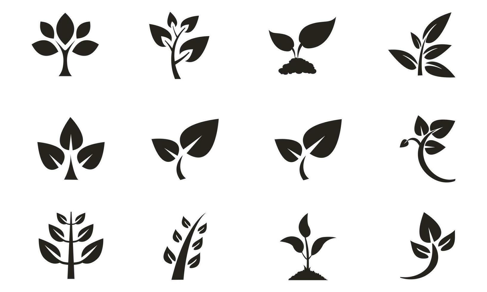 vector plant, leaf icons set on white background.