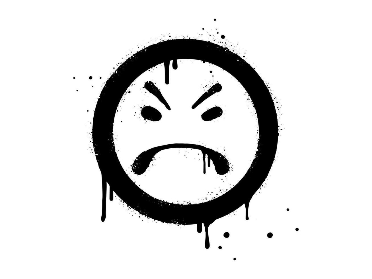 Anggry face emoticon character. Spray painted graffiti anger face in black over white. isolated on white background. vector illustration