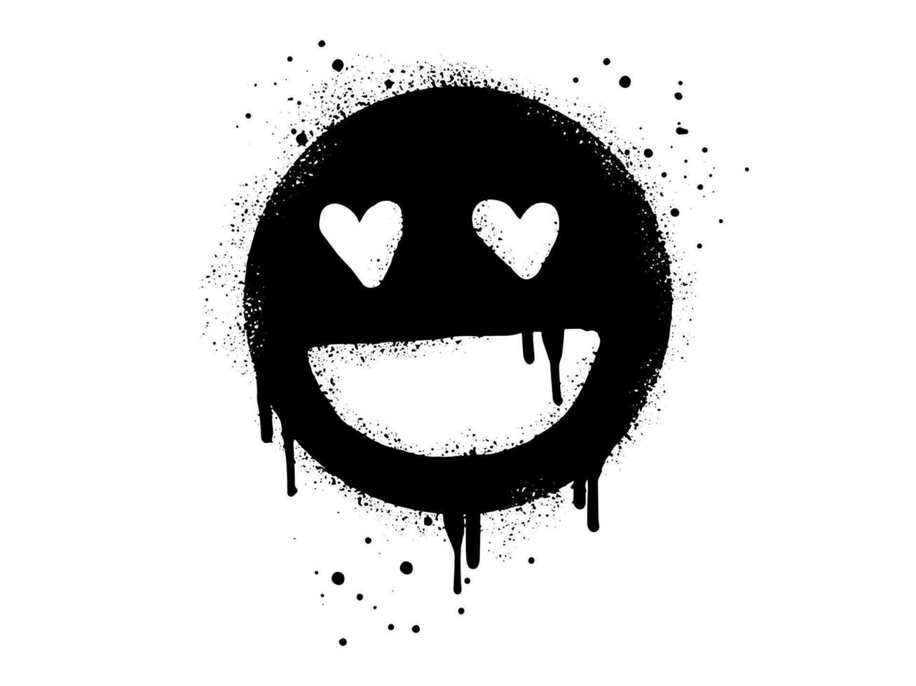 Smiling face emoticon character. Spray painted graffiti smile face with love in black over white. isolated on white background. vector illustration