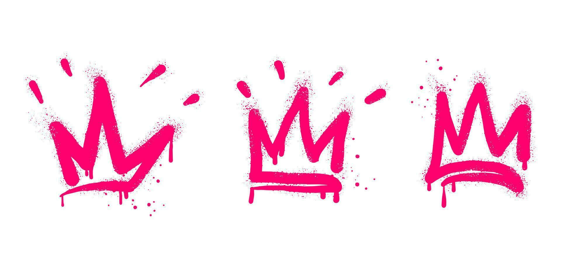 colección de rociar pintado pintada corona firmar en rosado color. corona goteo símbolo. aislado en blanco antecedentes. vector ilustración