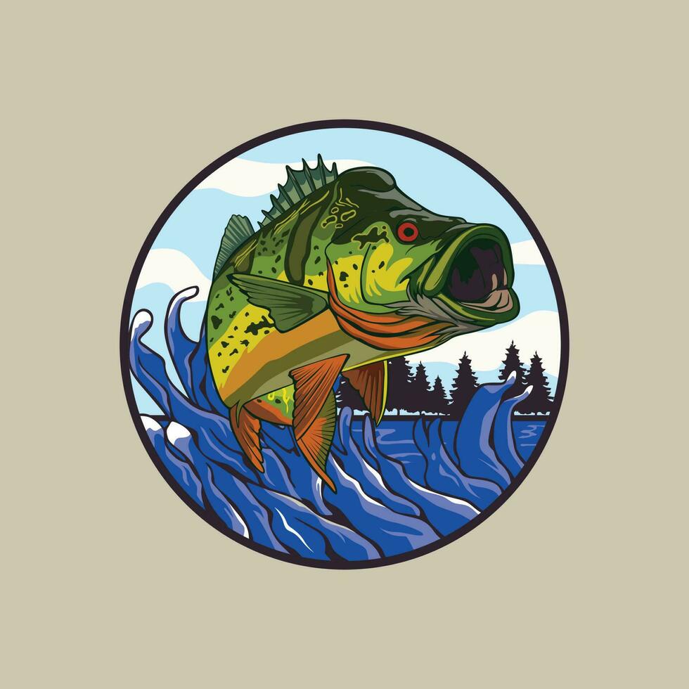 vector illustration jumping peacock bass fish