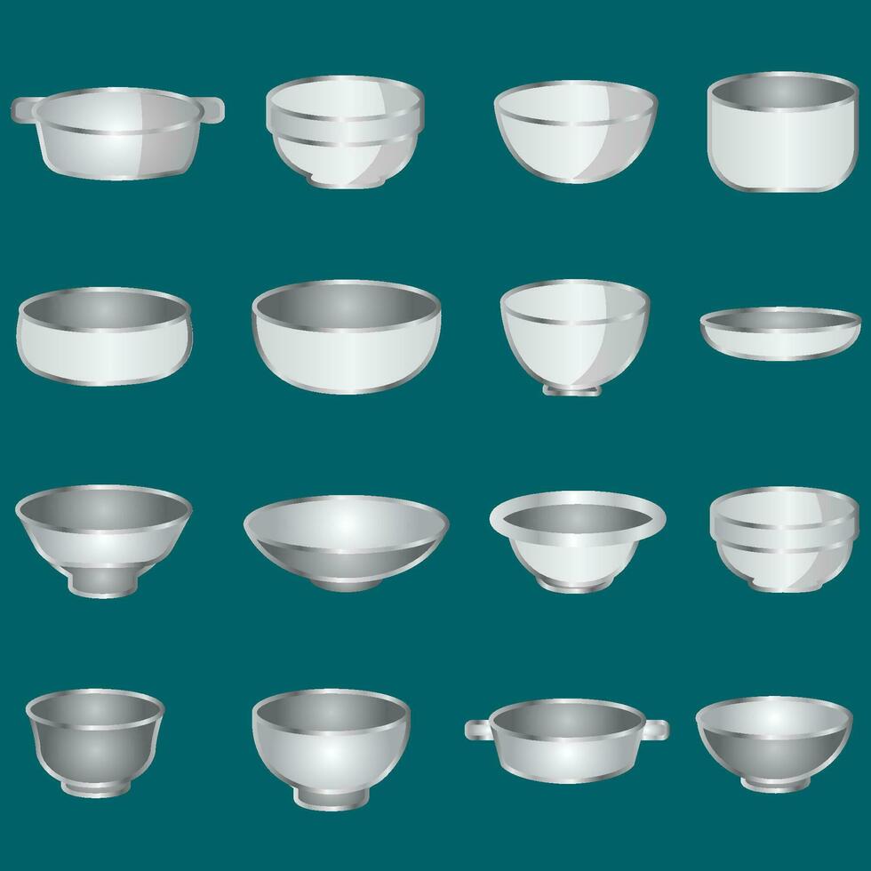 Collection of trendy household crockery and pottery cups, plates, bowls, vases, mugs. Bundle of utensils for home decoration. Flat cartoon vector illustration.