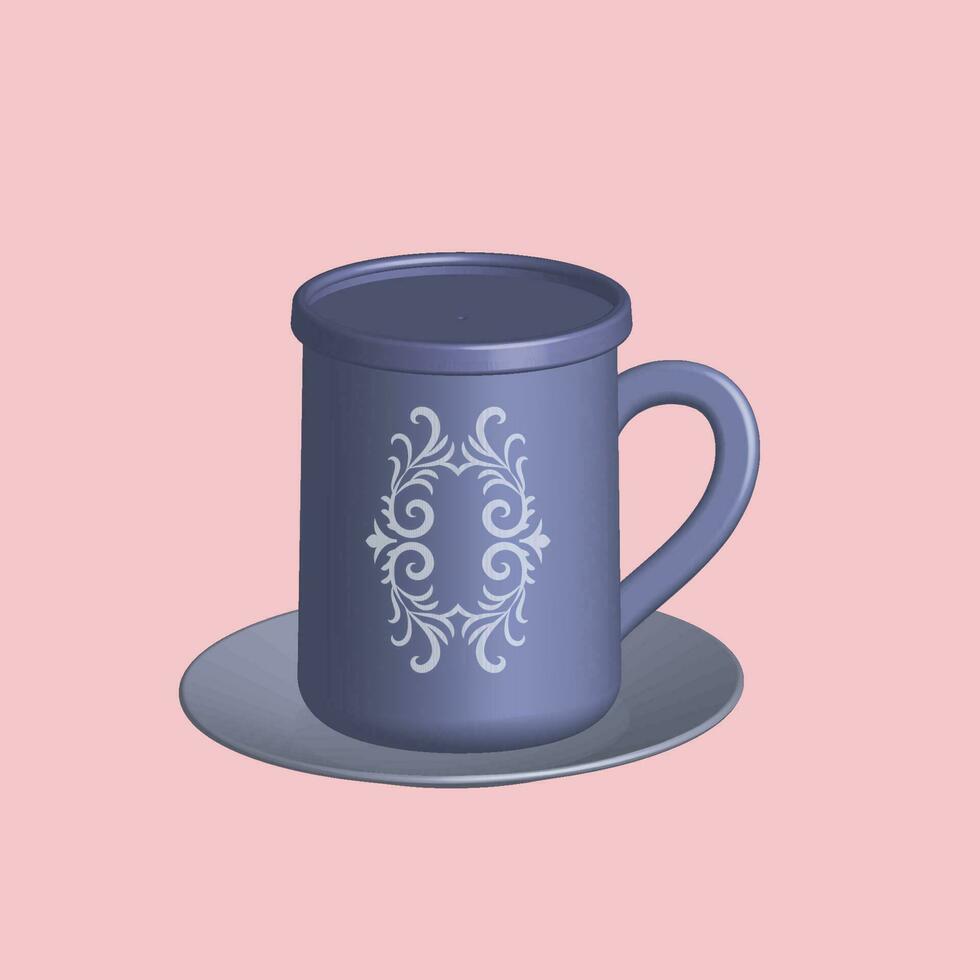 3D Mug with hot tea and milk or cappuccino and latte. Realistic americano and espresso drink illustration, coffee cup. vector