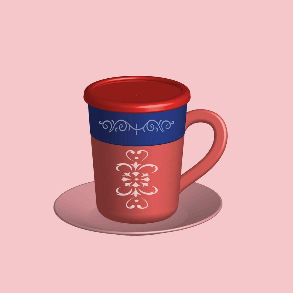 3D Mug with hot tea and milk or cappuccino and latte. Realistic americano and espresso drink illustration, coffee cup. vector