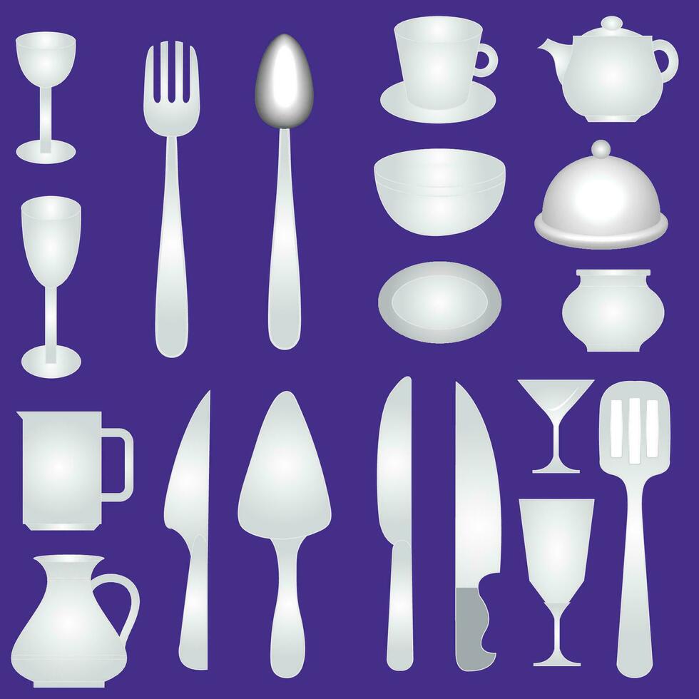 Collection of trendy household crockery and pottery cups, plates, bowls, vases, mugs. Bundle of utensils for home decoration. Flat cartoon vector illustration.