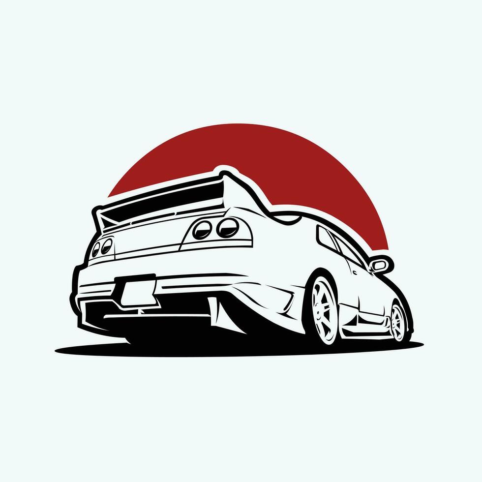 Premium Japanese Sport Car in Red Moon Background Vector Isolated. Best for JDM Tshirt and Sticker Design