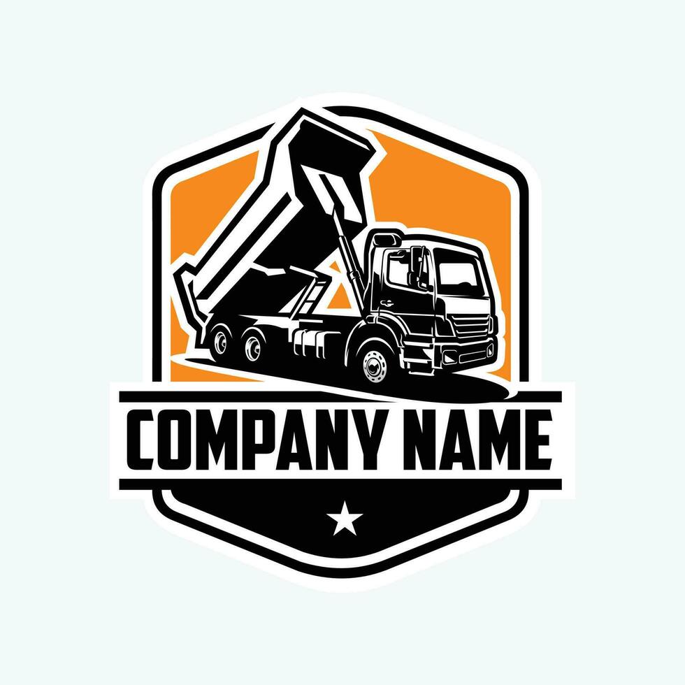 Premium Dump Truck Company Emblem Logo Vector Art Isolated. Tipper Truck Logo Template Vector Art