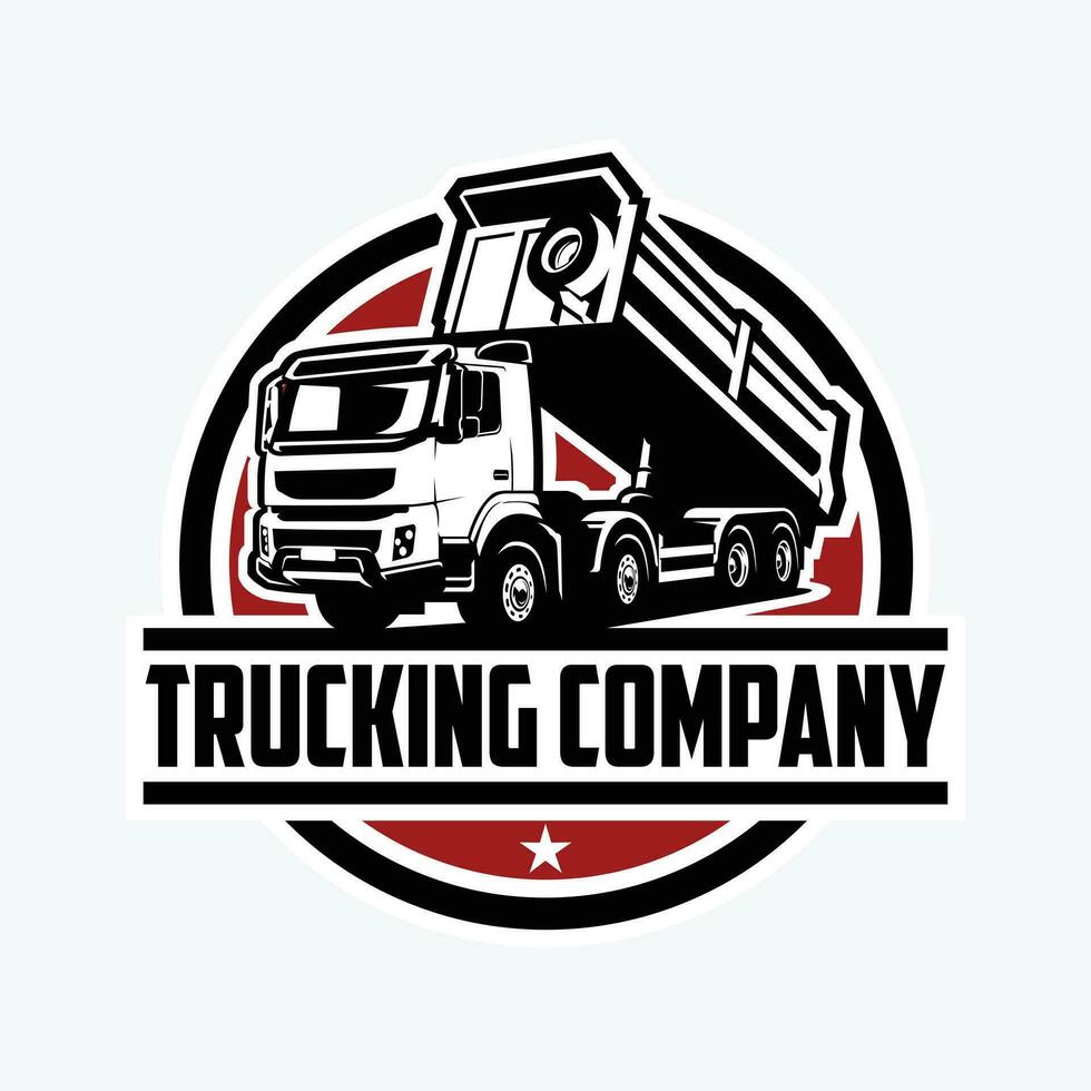 Trucking Company Logo. Dump Truck, Tipper Truck Sihouette Vector Black and White Isolated