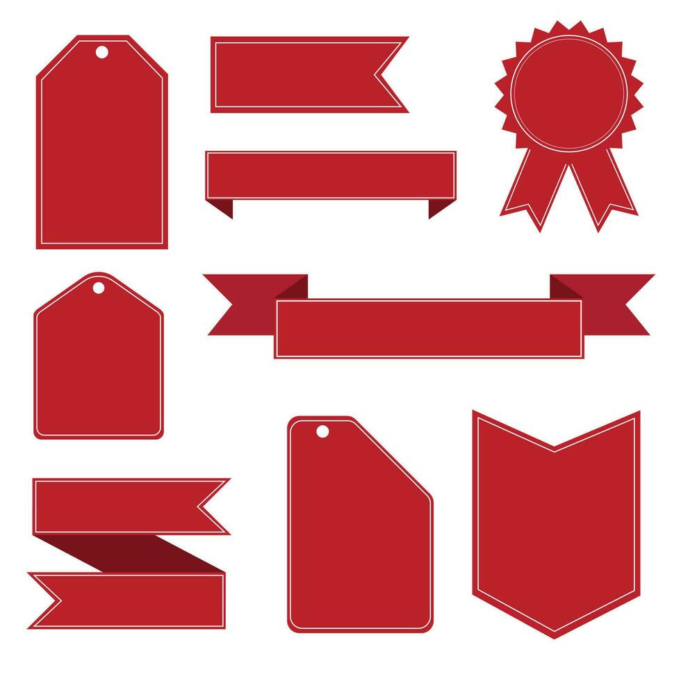 rojo insignias y etiquetas modelo vector recopilación, conjunto de promoción insignia, corazón etiqueta recopilación. conjunto de compras bandera