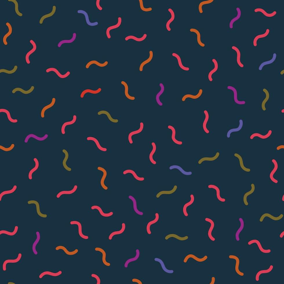 Memphis style pattern vector with small wavy dashes. Simple geometric seamless background. Colorful minimalistic repeatable design.