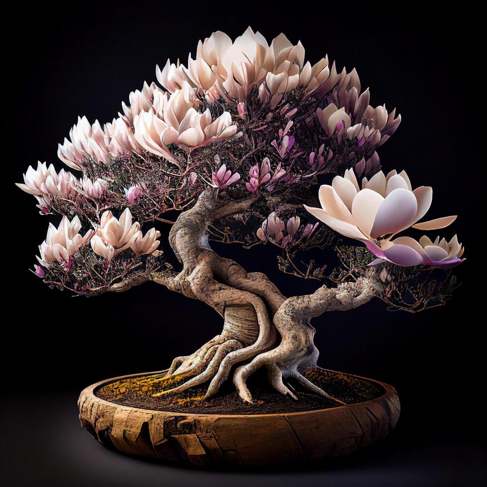 un Exquisito bonsai magnolia árbol ai generado foto