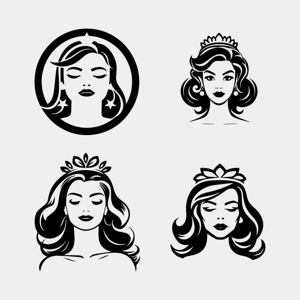 Set of beautiful princess. Isolated on white. vector