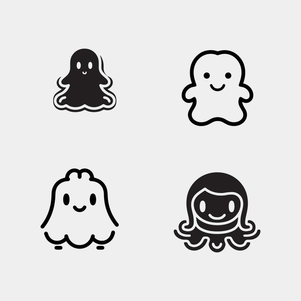 set of cute halloween ghosts illustration design vector isolated on white background