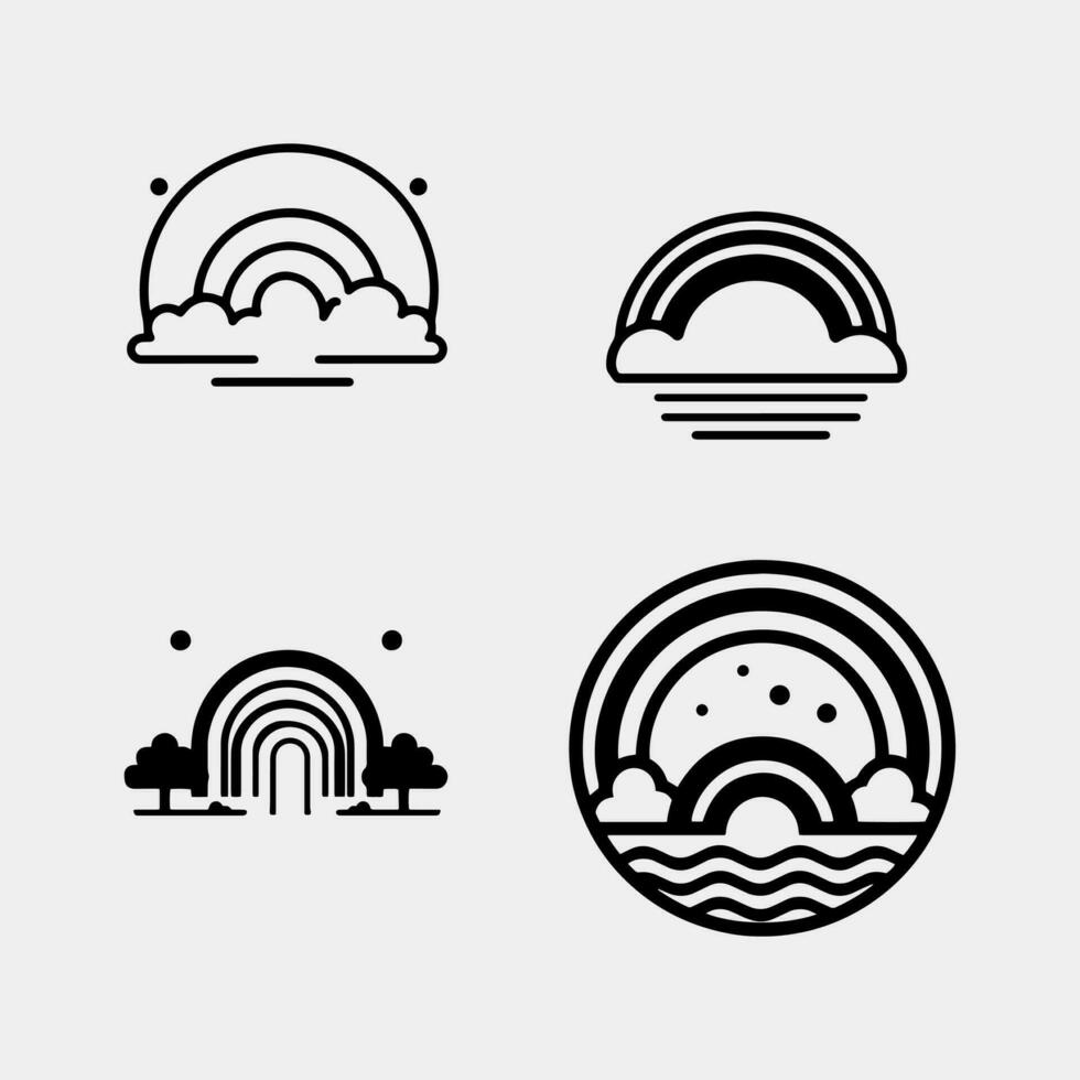 set of rainbow and clouds vector isolated on white background