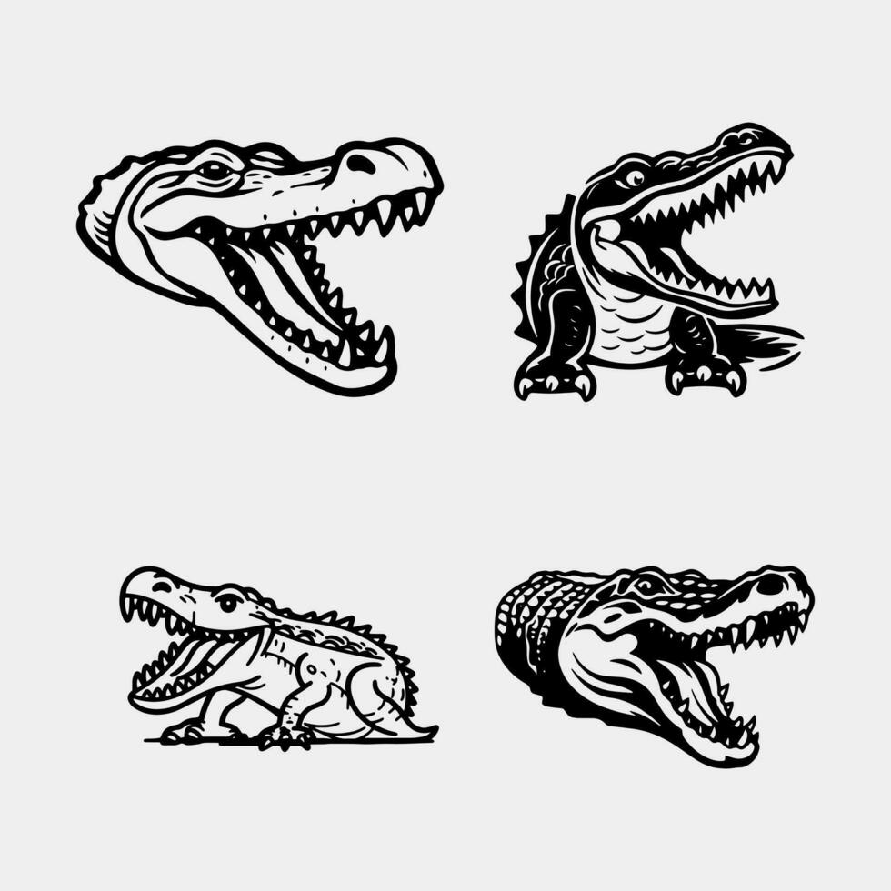 Vector set of crocodile design on white background. Wild Animals. Reptile