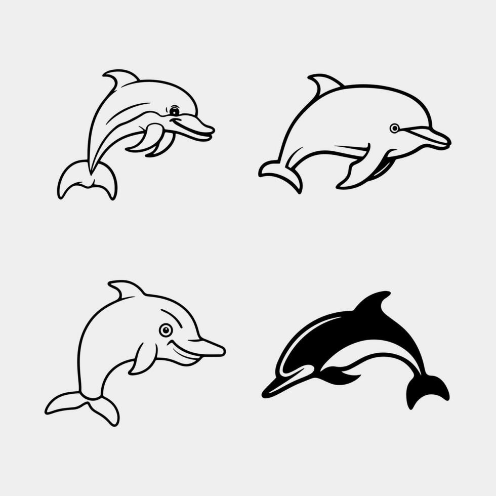 set of Dolphins graphic icons set. Signs swimming dolphins isolated on white background vector