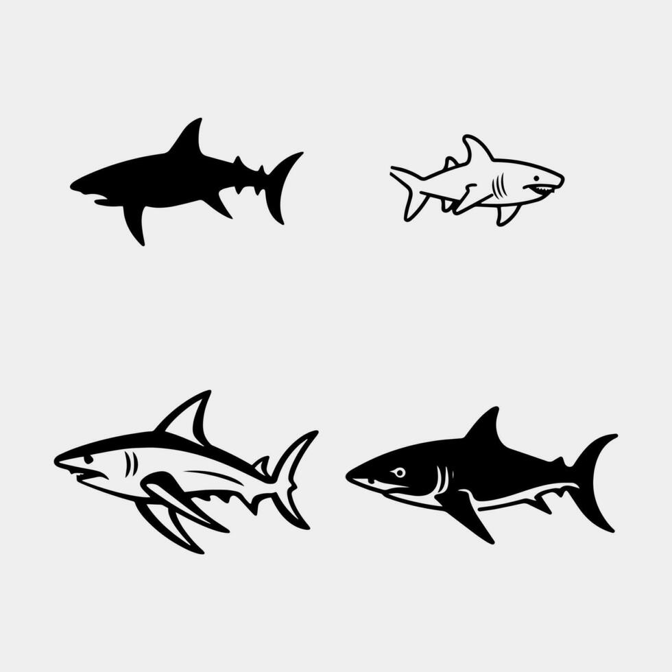 set of Sharks Illustration vector isolated on white background