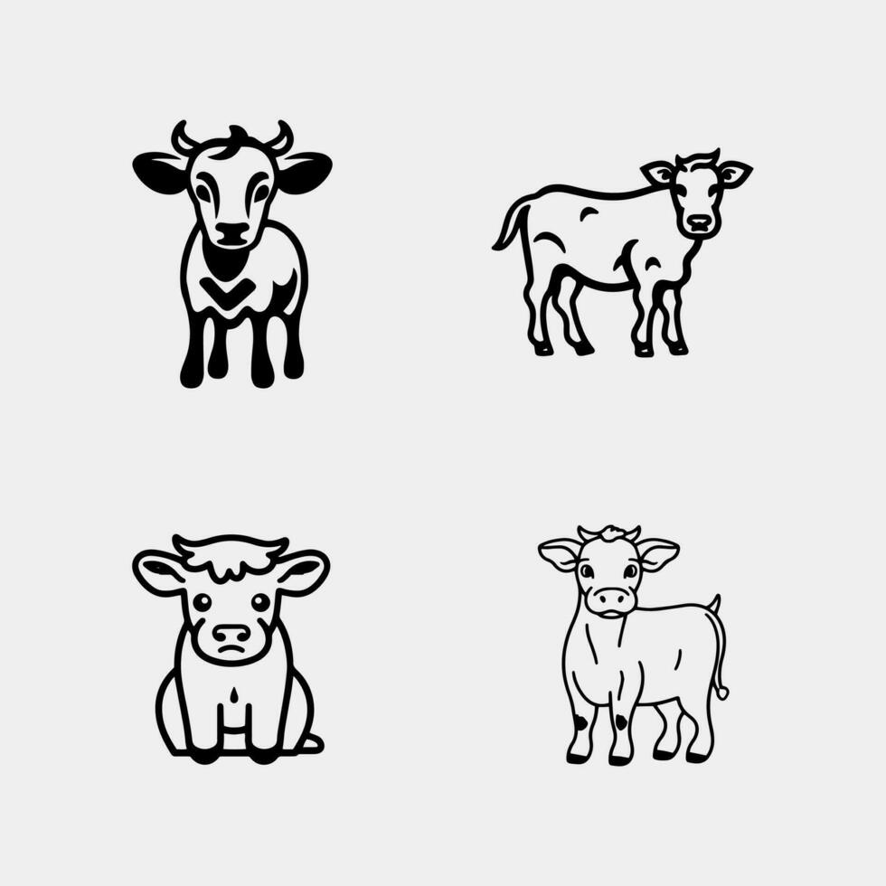 conjunto de linda pantorrillas, vacas'. vector ilustración de un dibujos animados